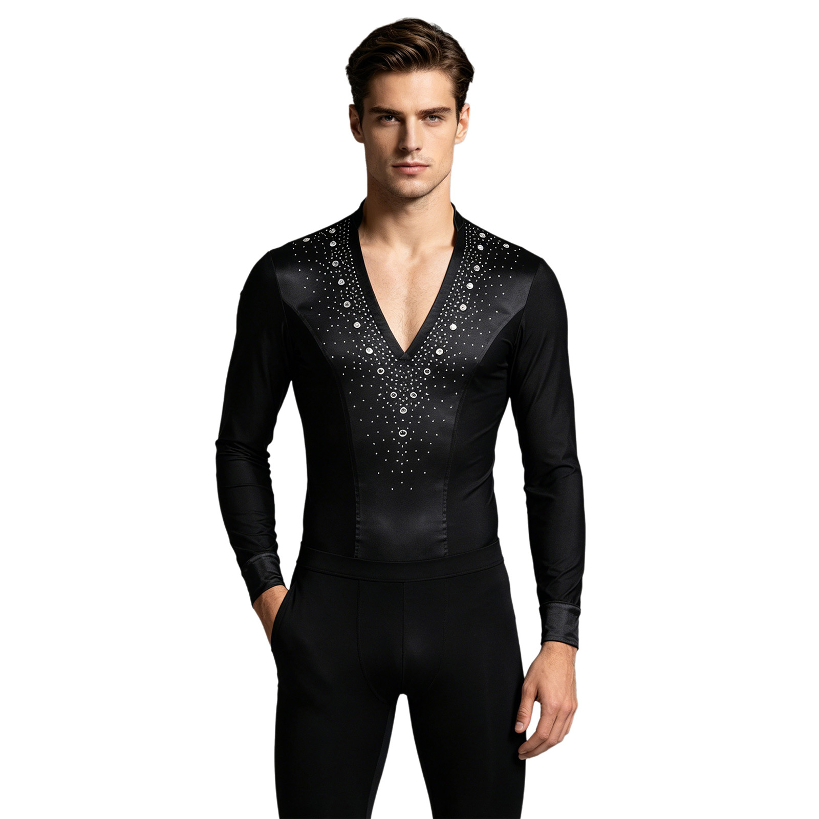 Rhinestone Banding Trim - Мужской трико для латинских джазовых танцев,