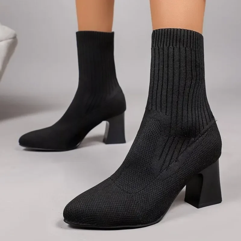 Embellish Knit - Модные женские вязаные ботильоны-носки с острым