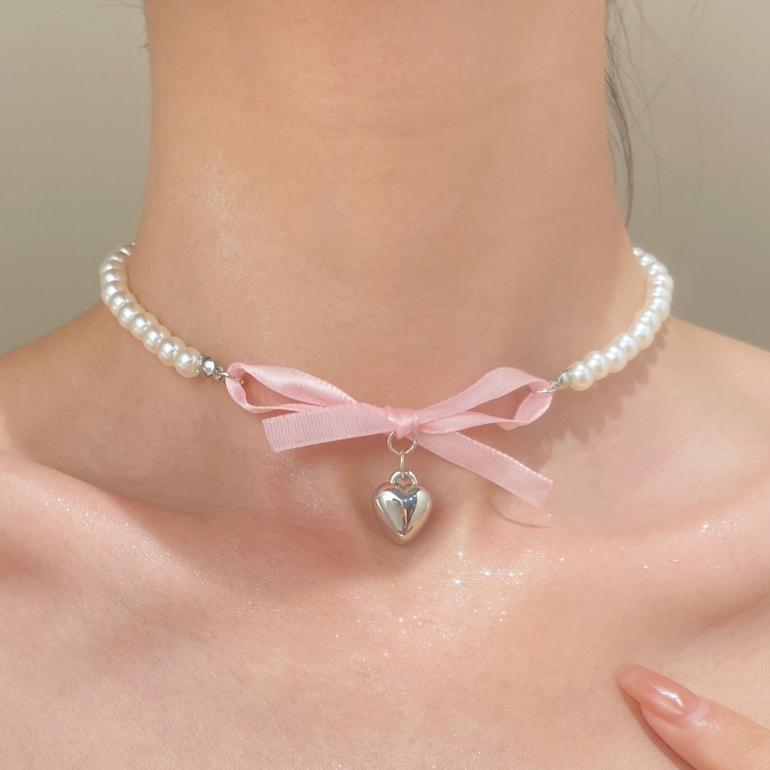 Pearl Trim Chain - Французское романтическое ожерелье с подвеской в
